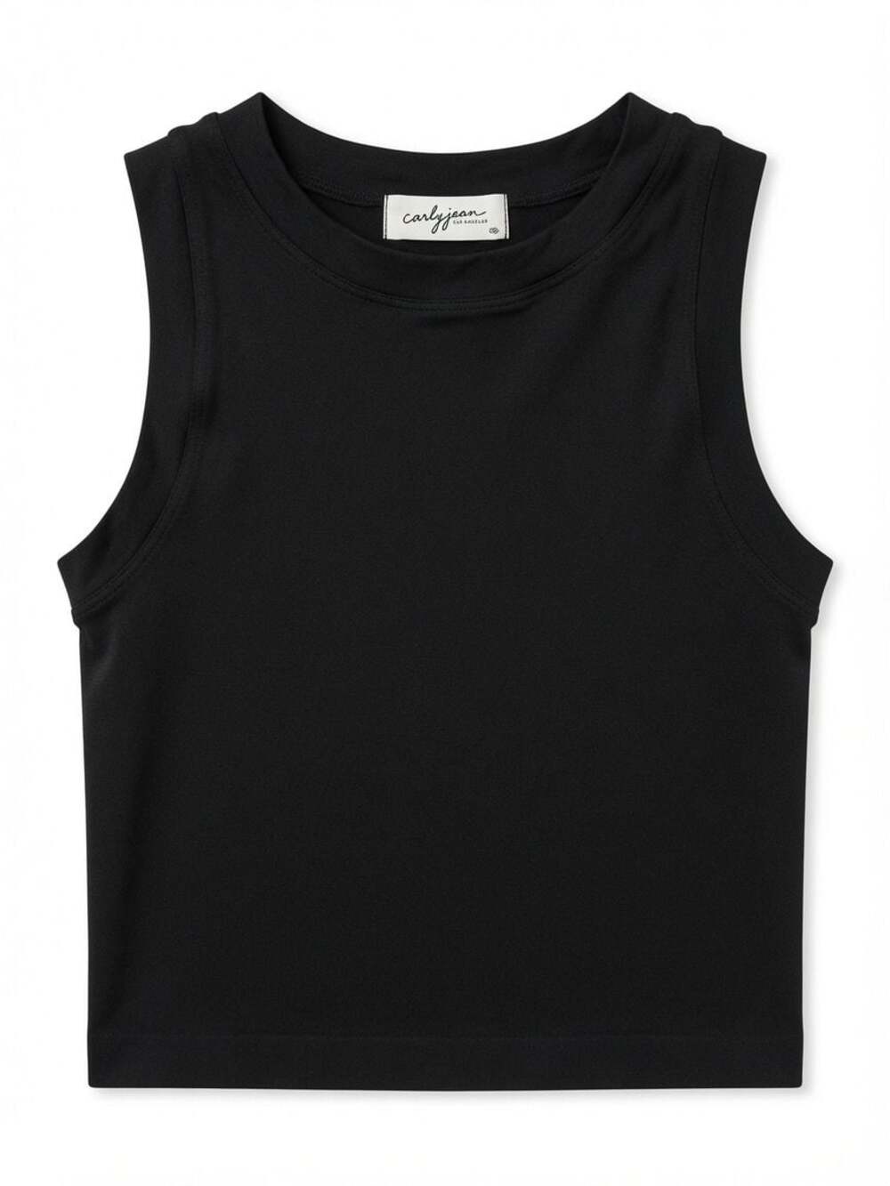 Carly Jean Los Angeles One Size Black Ribbed Sleeveless Crop Tank Top